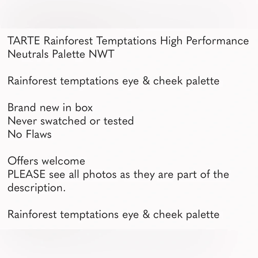 TARTE Rainforest Temptations High Performance Neutrals Palette NWT